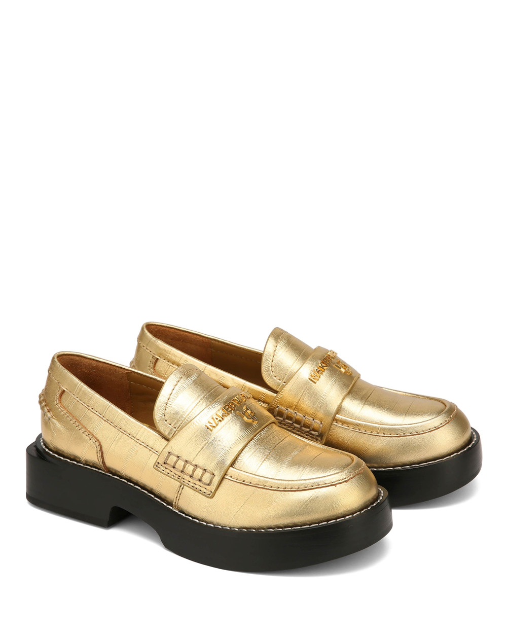 Loafers Naked Wolfe Swan Eel Print Leather Gold | CTYPUB892