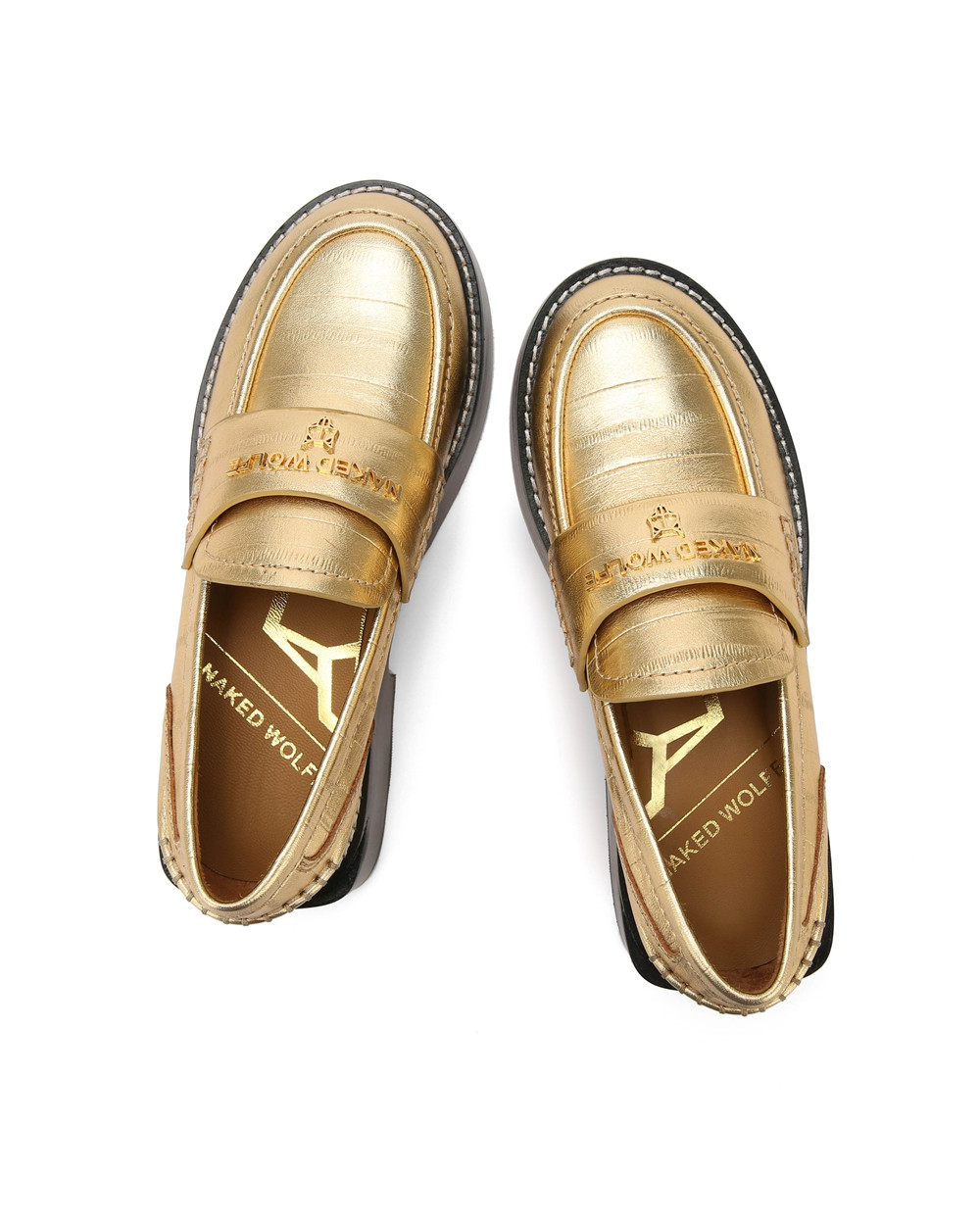 Loafers Naked Wolfe Swan Eel Print Leather Gold | CTYPUB892