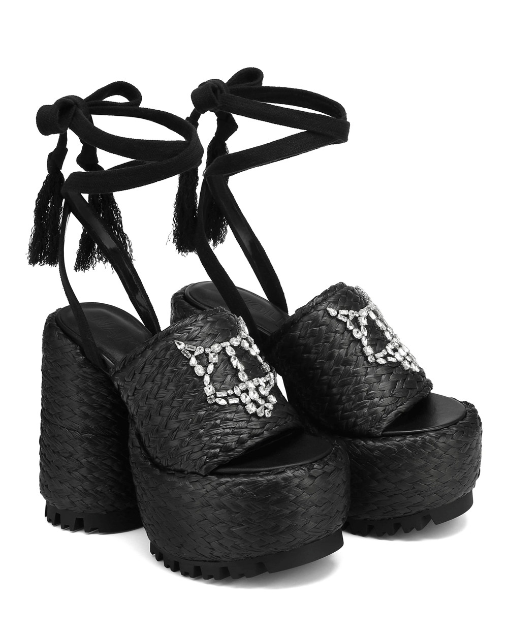 Τακούνια Naked Wolfe Beach Raffia Black | XGSCQP509