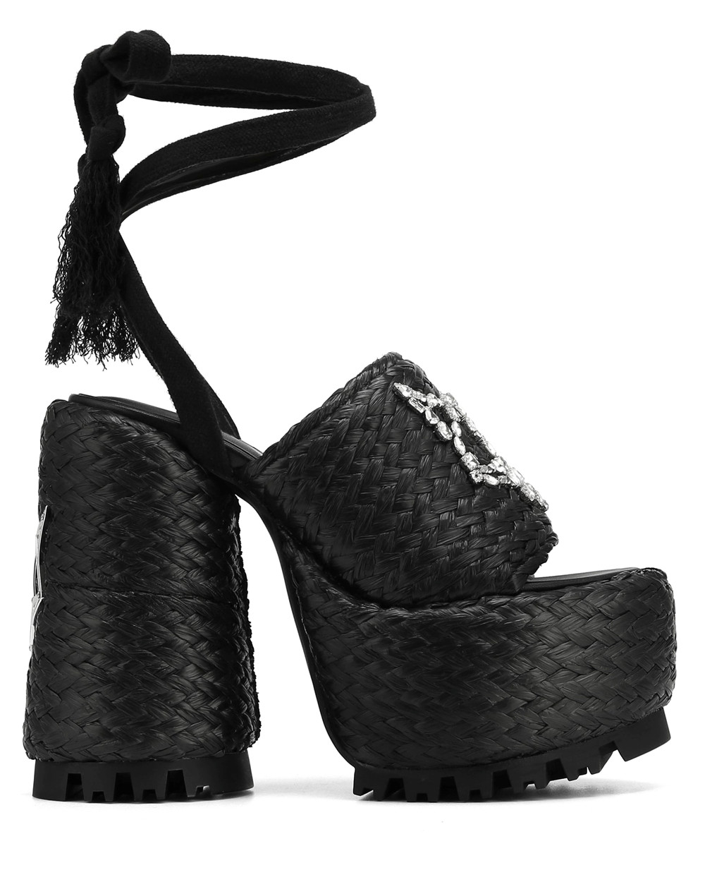 Τακούνια Naked Wolfe Beach Raffia Black | XGSCQP509