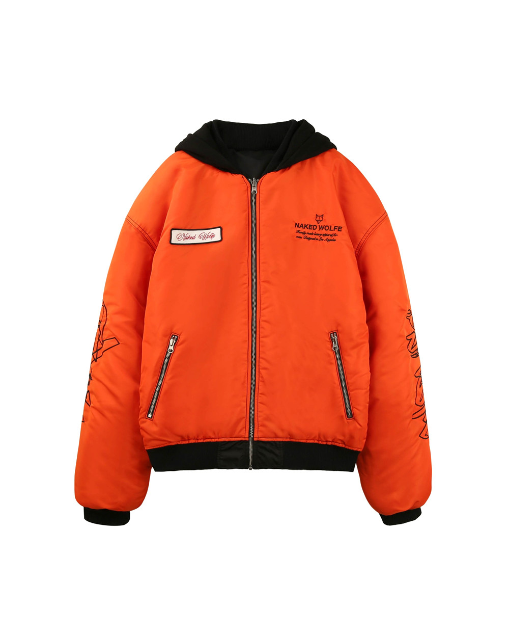 Μπουφαν Naked Wolfe Double Sided Bomber Jacket Black/Orange | VJQHYU873